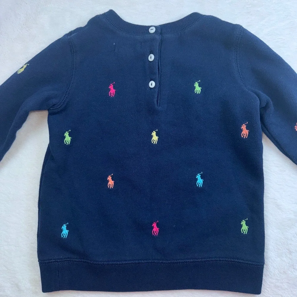 Ralph Lauren Sweatshirt Unisex Kids 24M Navy Blue Multi Pony All Over Embroidery
